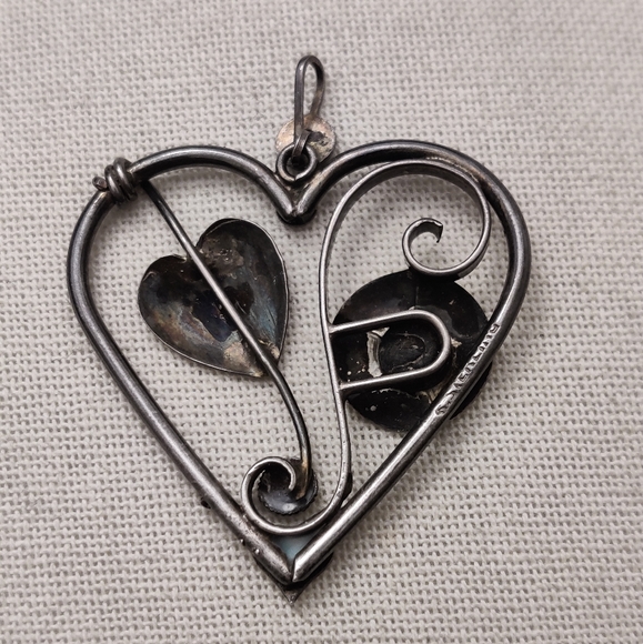 Art Nouveau Sterling Silver Heart Pendant - Picture 3 of 10